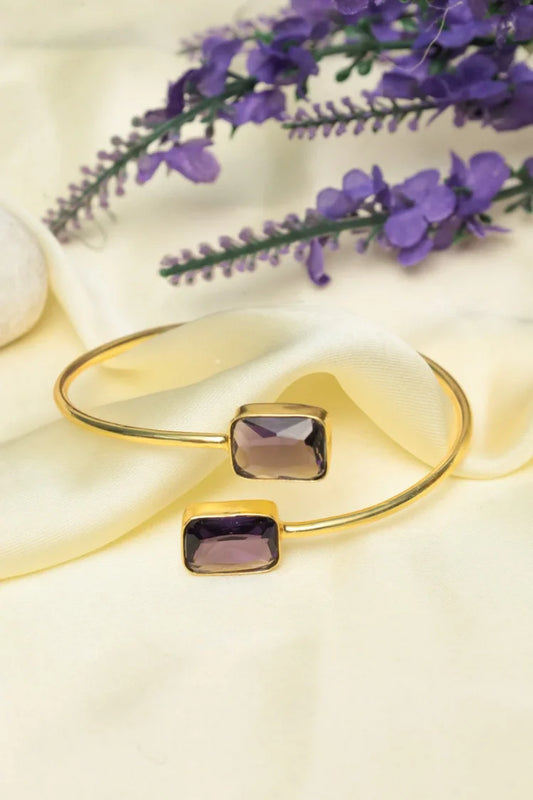 Zehnaz - Gold plated Cuff Bracelet with Amethyst Stones