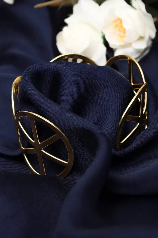 Zehnaz - Gold-Tone Open Cuff Bangle with Mother-of-Pearl Stone Filigree Adjustable Bracelet