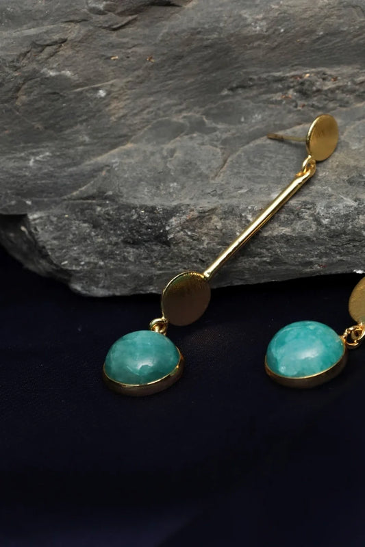 Zehnaz - Gold Plated Amazonite Circle Drops