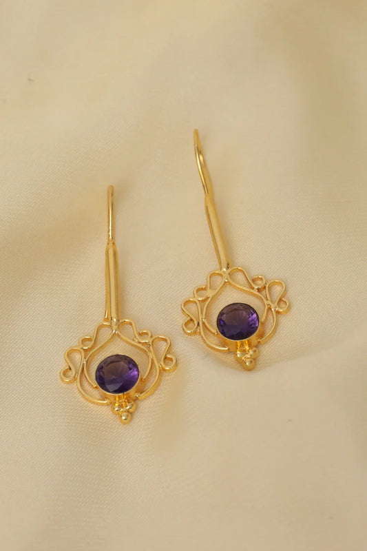 Zehnaz - Amethyst Filigree Drop Earrings