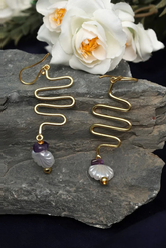 Zehnaz - Amethyst Moon Drop Earrings