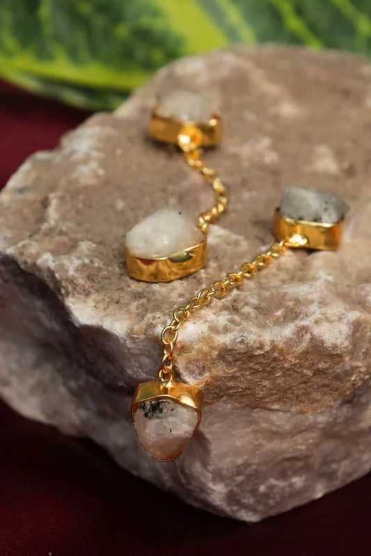 Zehnaz - Gold Plated White Quartz Drop Earrings