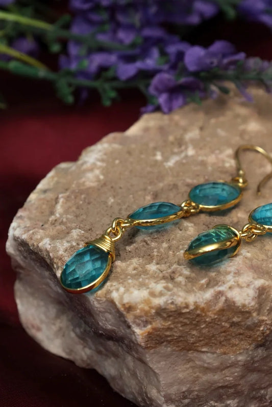 Zehnaz - Gold Plated Blue Cascade Drop Earrings