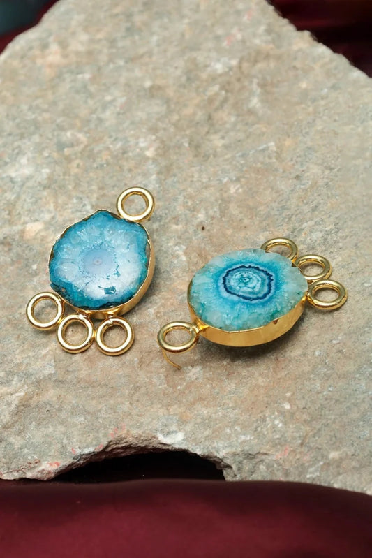 Zehnaz - Gold Plated Blue Druzy Stud Earrings