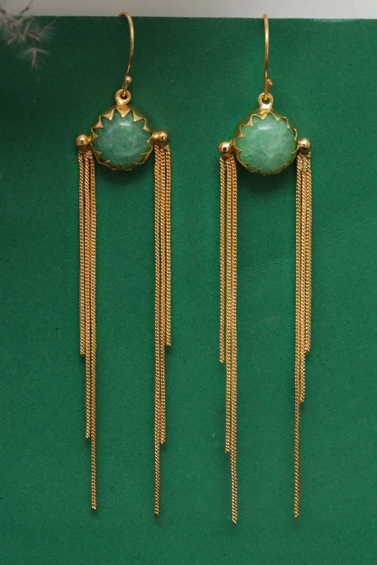 Zehnaz - Gold Plated Emerald Fringe Drop Earrings