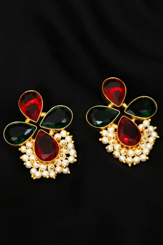 Zehnaz - Gold Plated Floral Kundan Stud Earrings