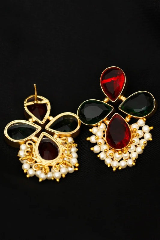 Zehnaz - Gold Plated Floral Kundan Stud Earrings