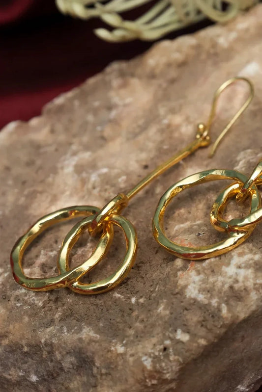 Zehnaz - Gold Plated Interlocking Circle Drop Earrings