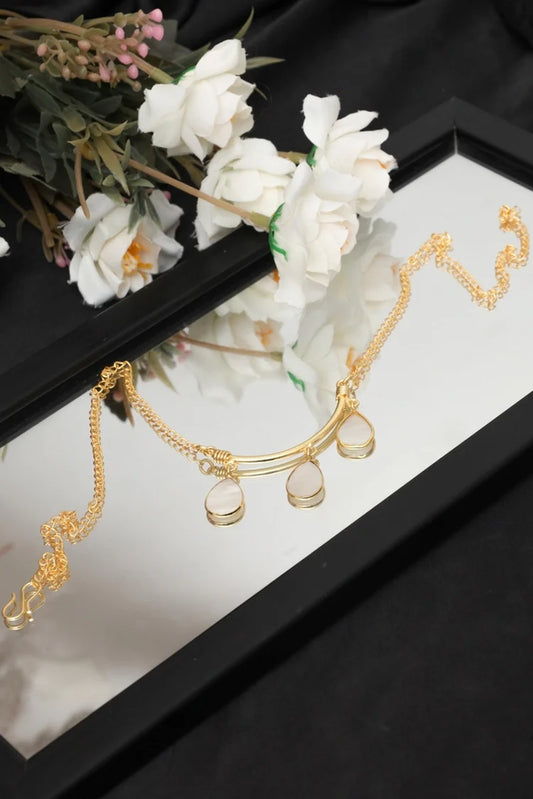 Zehnaz - Celestia Bar Necklace Gold-Toned Teardrop Pendant Jewelry