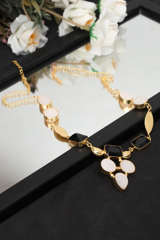 Zehnaz - Elysian Geometric Necklace Gold-Tone Black & White Statement Jewelry