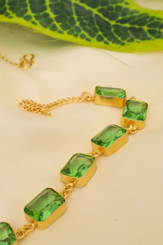 Zehnaz - Emerald Elegance Necklace Gold-Plated Georgian Collet Riviere Jewelry