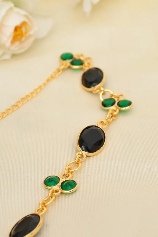 Zehnaz - Emerald Noir Necklace Gold Plated Green & Black Stone Jewelry
