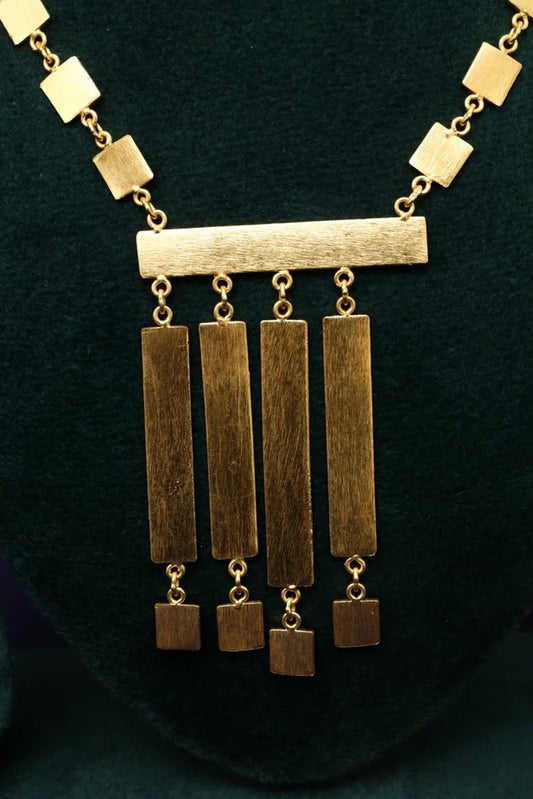 Zehnaz - Golden Fringe Necklace Gold-Plated Geometric Statement Jewelry