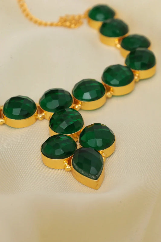 Zehnaz - Gold-Plated Green Oval Stone Necklace Statement Choker Jewelry