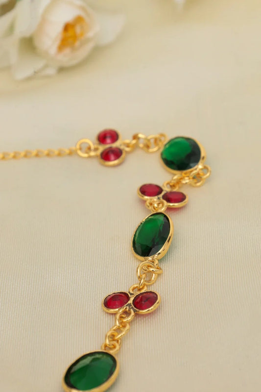 Zehnaz - Gold-Tone Festive Gem Necklace Red & Green Statement Jewelry