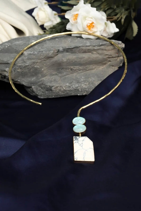 Zehnaz - Gold-Tone Raw Stone Open Choker Necklace