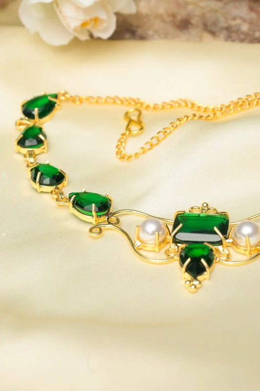 Zehnaz - Green & Pearl Choker