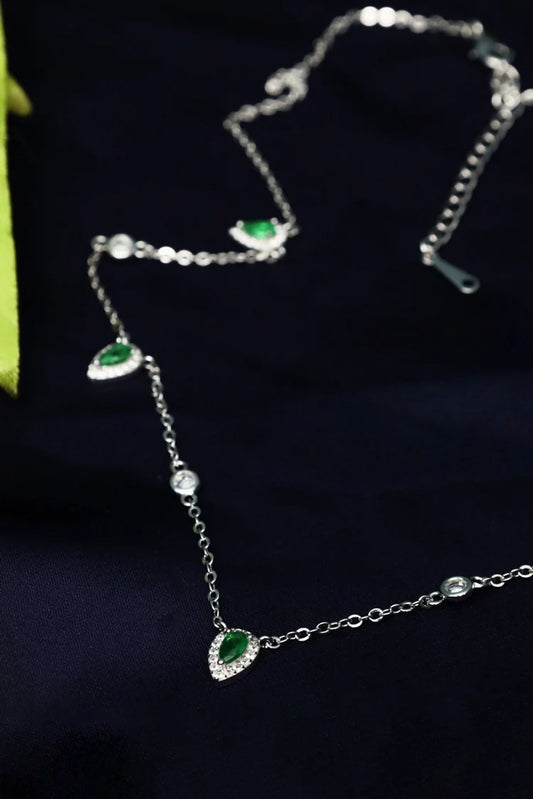 Zehnaz - Green Pear & White CZ Drop Necklace Silver Plated Jewelry
