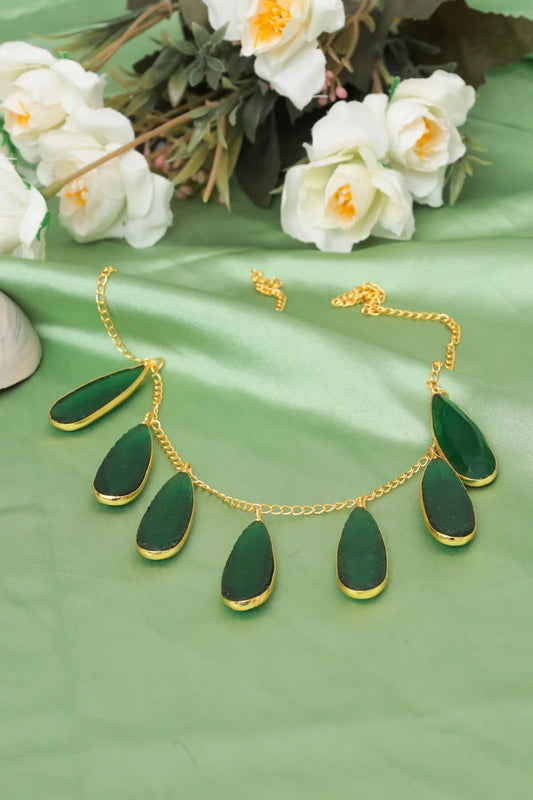 Zehnaz - Green Teardrop Necklace Gold-Plated Statement Jewelry