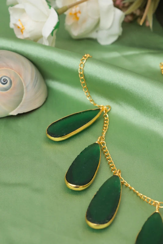 Zehnaz - Green Teardrop Necklace Gold-Plated Statement Jewelry