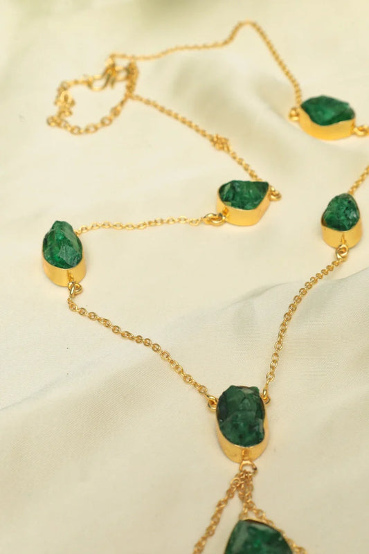 Zehnaz - Handmade Green & Red Gemstone Necklace Gold-Plated Bohemian Jewelry