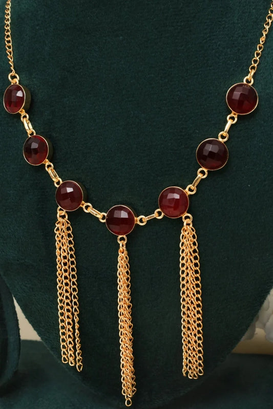 Zehnaz - Majestic Red Tassel Necklace Gold-Plated Statement Jewelry