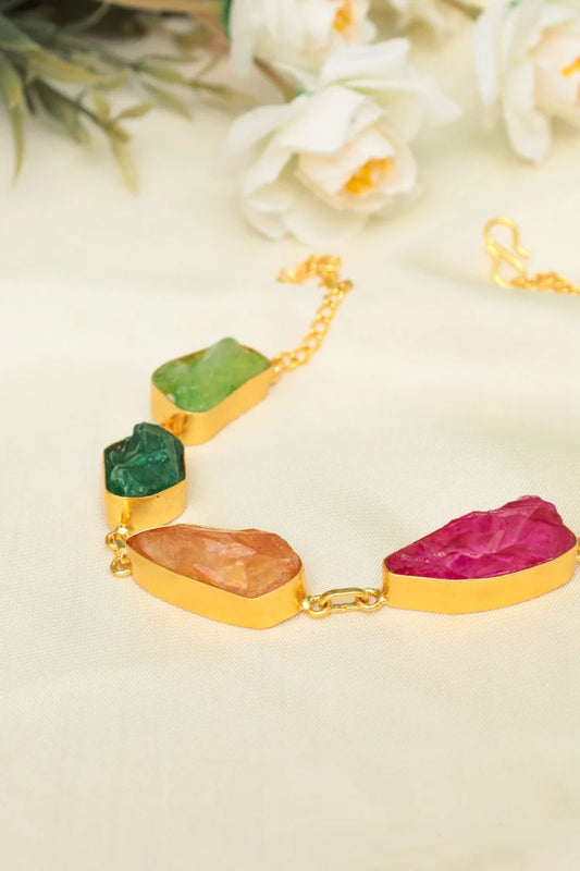 Zehnaz - Multicolor Gem Necklace Gold-Plated Statement Jewelry