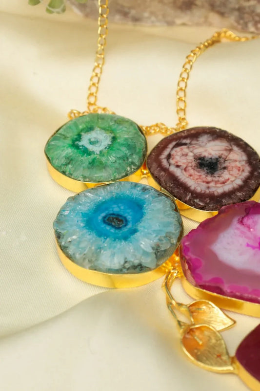 Zehnaz - Multi Gem Statement Necklace Gold-Plated Bohemian Jewelry
