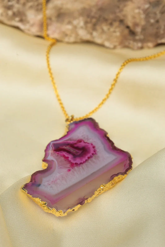 Zehnaz - Pink Agate Necklace Gold-Plated Statement Jewelry