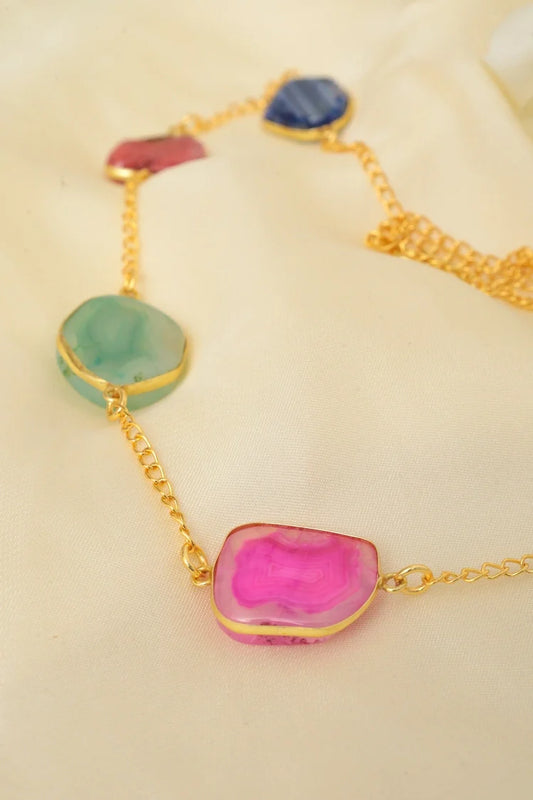 Zehnaz - Regal Agate Necklace Gold-Polished Statement Jewelry