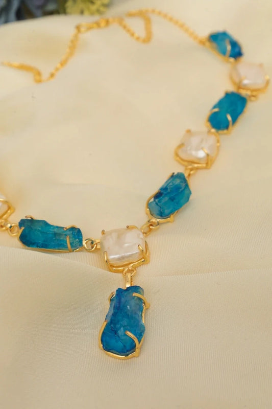 Zehnaz - Regal Blue Pearl Necklace Gold-Plated Statement Jewelry
