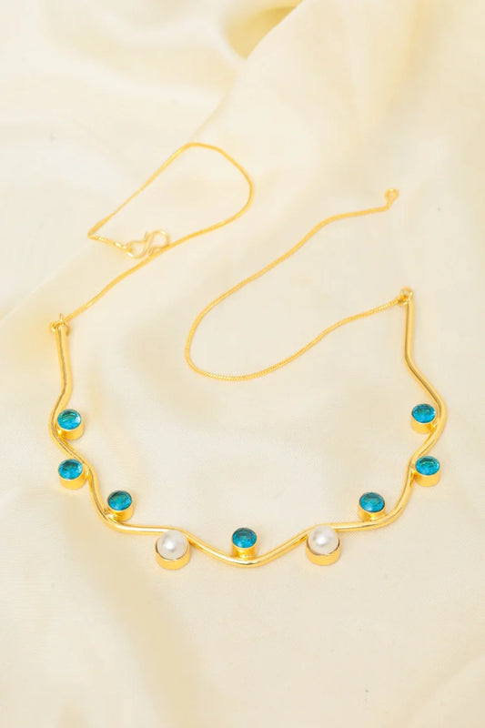 Zehnaz - Royal Blue Necklace Gold-Plated Wavy Statement Jewelry