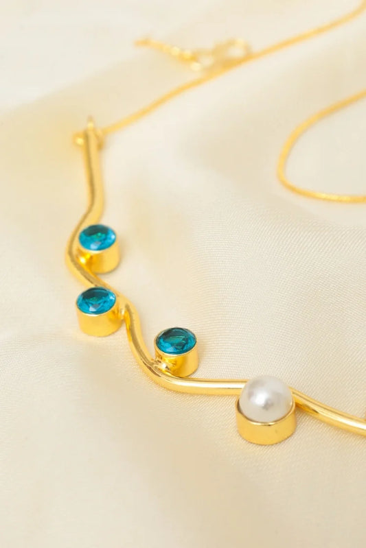 Zehnaz - Royal Blue Necklace Gold-Plated Wavy Statement Jewelry