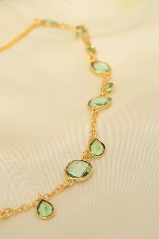 Zehnaz - Gold-Plated Verdant Grace Necklace with Green Crystals