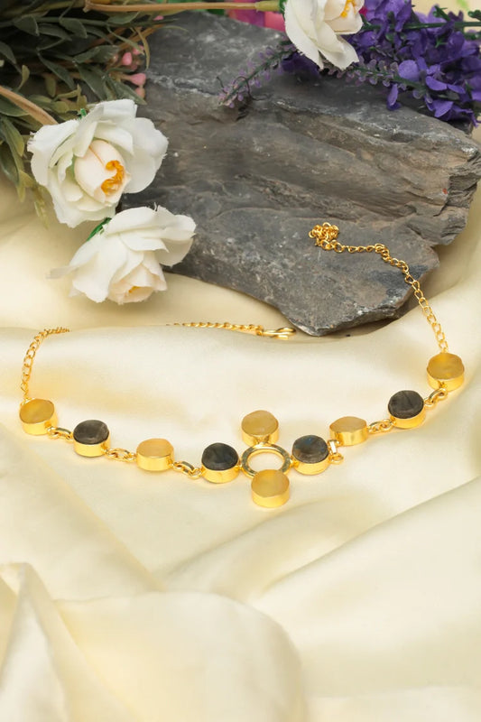 Zehnaz - Yellow & Grey Gold-Plated Choker Necklace