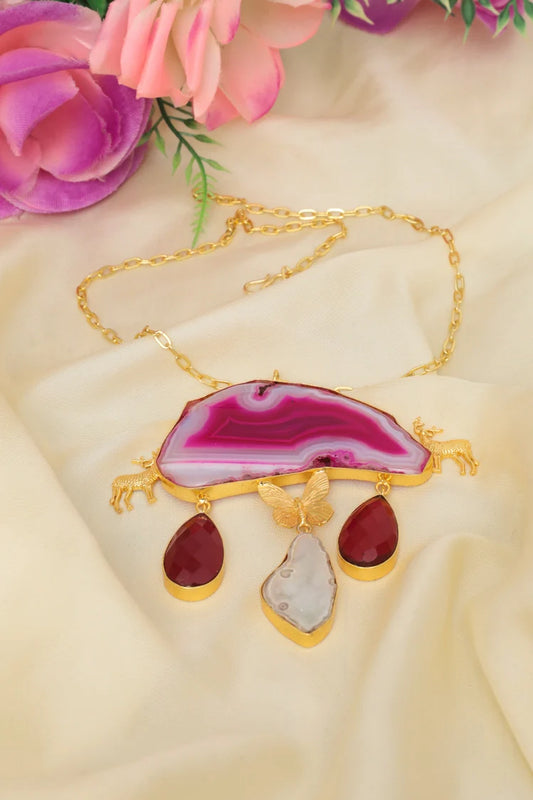 Zehnaz - Agate Amethyst Gold-Plated Boho Jewellery Set