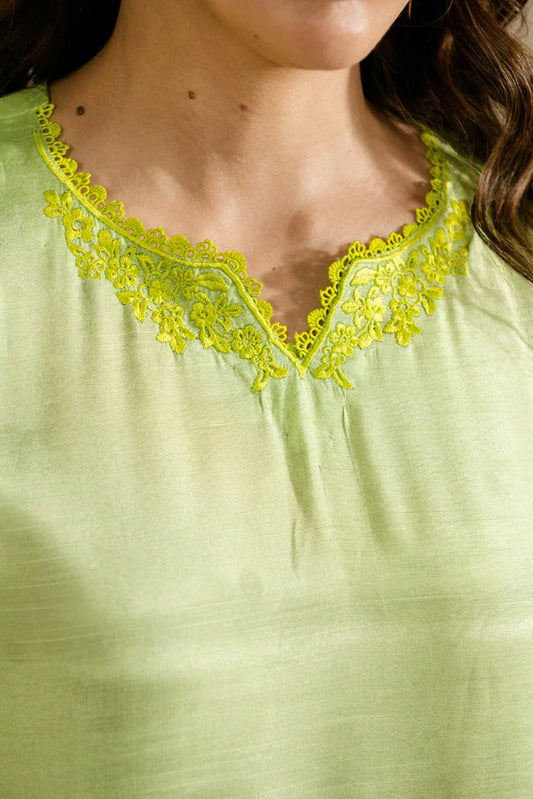 Picture of Zehnaz - Schiffli Embroidered Raw Silk Set - Raaenah - Available at Raja Sahib