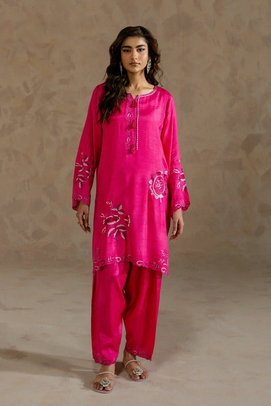 Picture of Zehnaz - Embroidered Raw Silk Short Shirt & Shalwar - Nura - Available at Raja Sahib