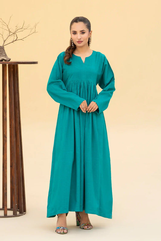 Zarlay - Khaddar Flowy Shirt Dress - Teal Green
