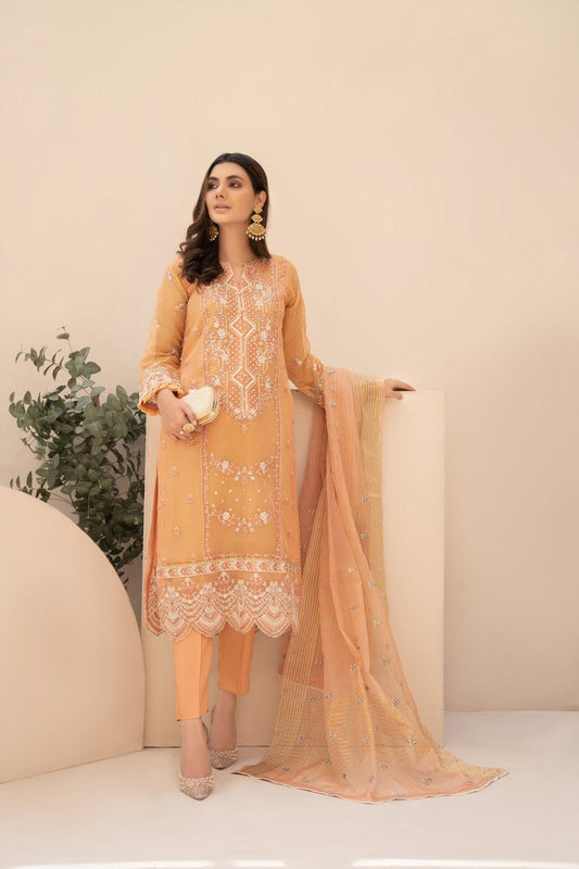 Ellena - 3-PC Stitched Zari Net Suit