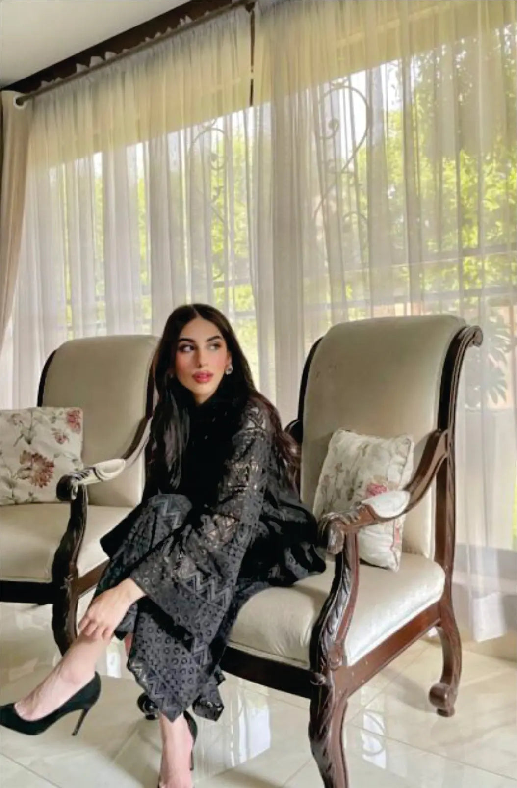 Picture of Manahils - Metallic Black Crochet Net - Available at Raja Sahib