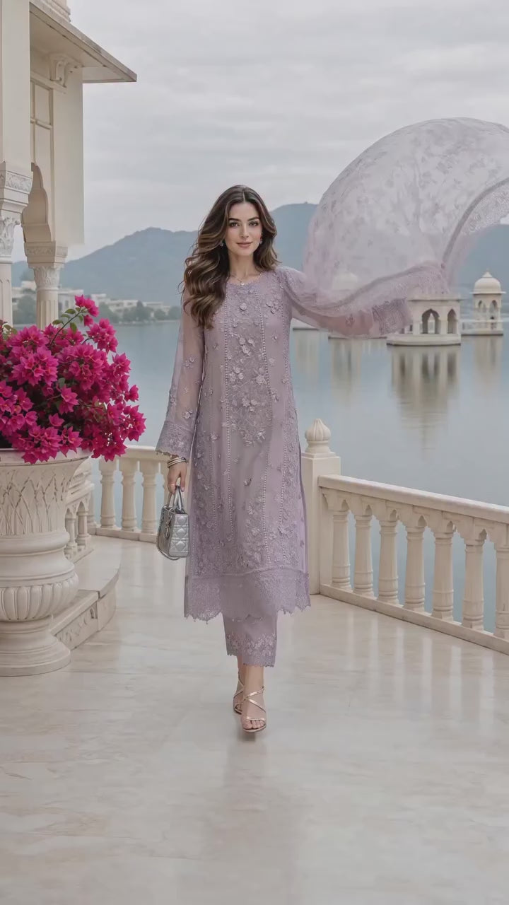 Noor by Saadia Asad - Nooriyah Luxury Embroidered Chiffon - Design 06 - Unstitched
