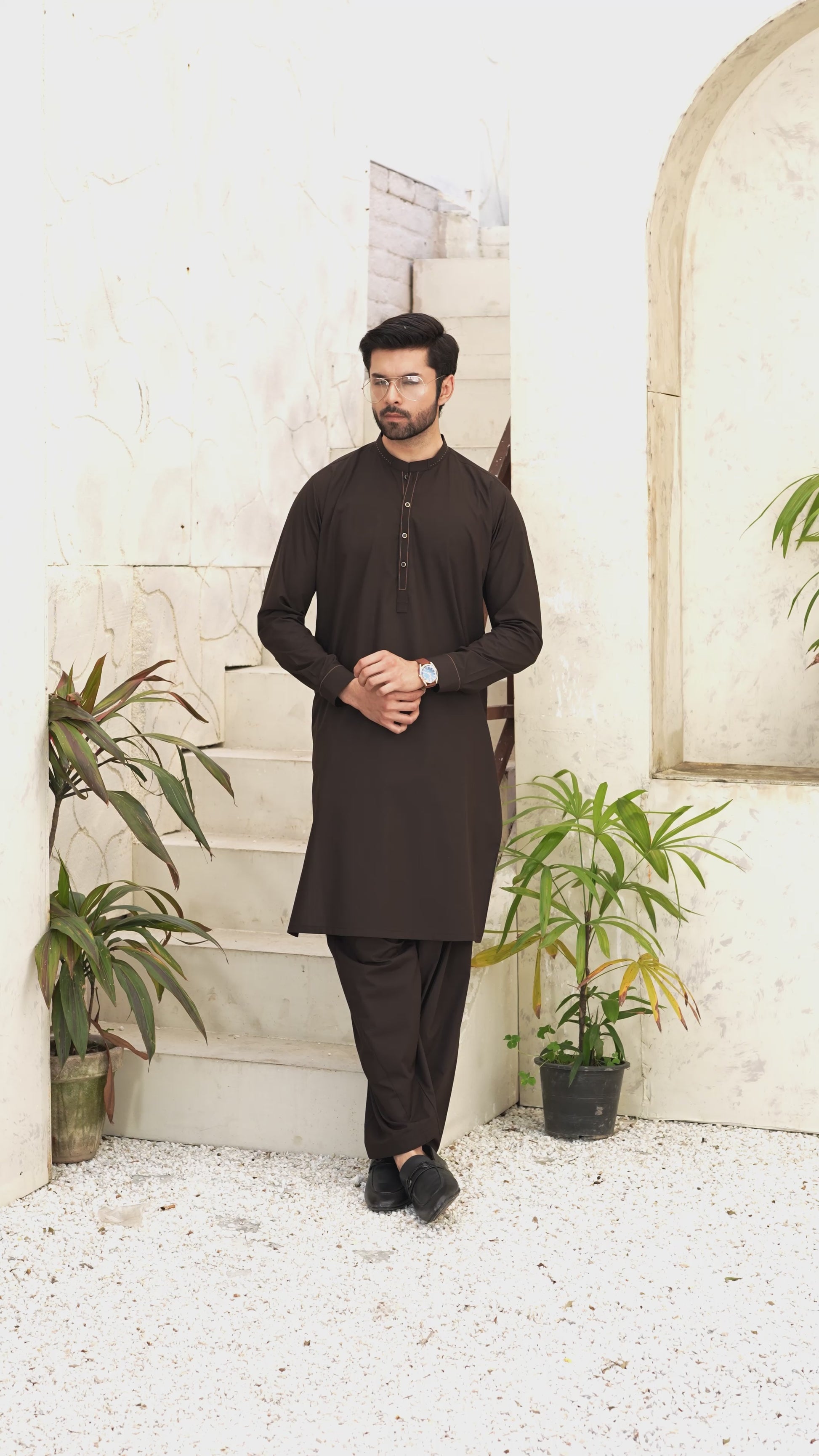 Black Pearl - Wash & Wear | Dark Brown Ban Shalwar Kameez