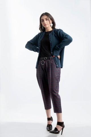 Picture of Raja Sahib - Women's Round-Neck Merino Wool Blend Full Sleeves Cardigan Sweater Navy - Available at Raja Sahib