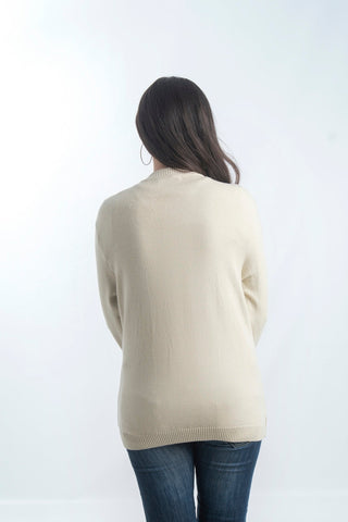 Picture of Raja Sahib - Women's V-Neck Merino Wool Blend Full Sleeves Cardigan Sweater Beige - Available at Raja Sahib