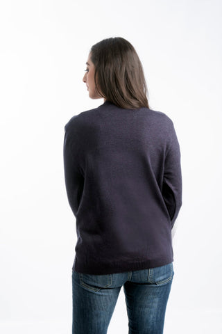 Picture of Women's V-Neck Merino Wool Blend Full Sleeves Cardigan Sweater Dark Blue - Available at Raja Sahib