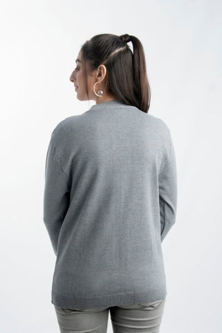 Picture of Raja Sahib - Women's V-Neck Merino Wool Blend Full Sleeves Cardigan Sweater Grey - Available at Raja Sahib