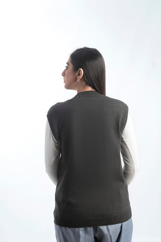 Picture of Raja Sahib - Women's V-Neck Merino Wool Blend Full Sleeves Cardigan Sweater Dark Grey - Available at Raja Sahib