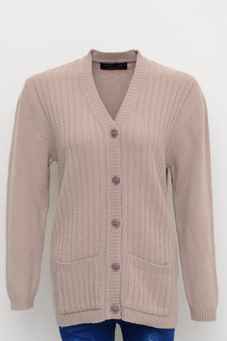 Picture of Raja Sahib - Women's V-Neck Merino Wool Blend Full Sleeves Cardigan Sweater Mushroom - Available at Raja Sahib