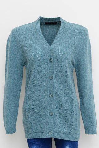 Picture of Women's V-Neck Merino Wool Blend Full Sleeves Cardigan Sweater Forest Mistery - Available at Raja Sahib